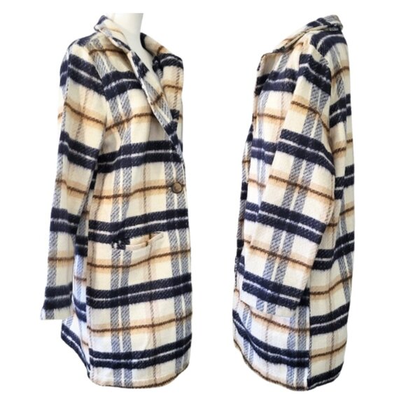 DIP Blue & White Striped Plaid Coat With Pockets - New With Tags Women's Size XL - Picture 2 of 9